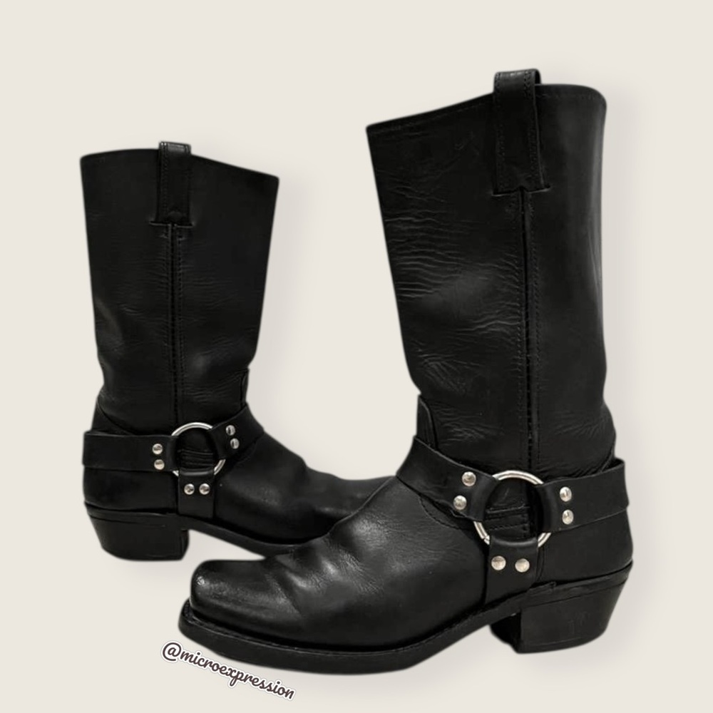 MILEY CYRUS Frye Harness 12R Black Cavalry Moto Square Toe Leather Cowboy Boot - Picture 16 of 16